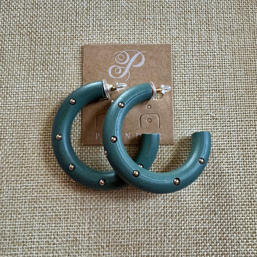 Plunder Green and Gold Wood Hoop Earrings